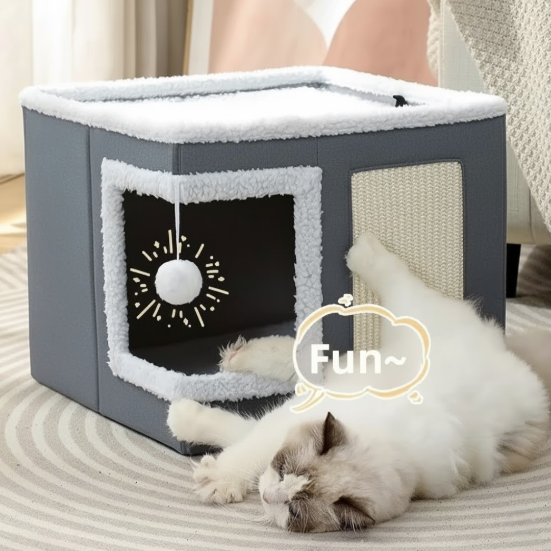 Gray Corner Door Cat House