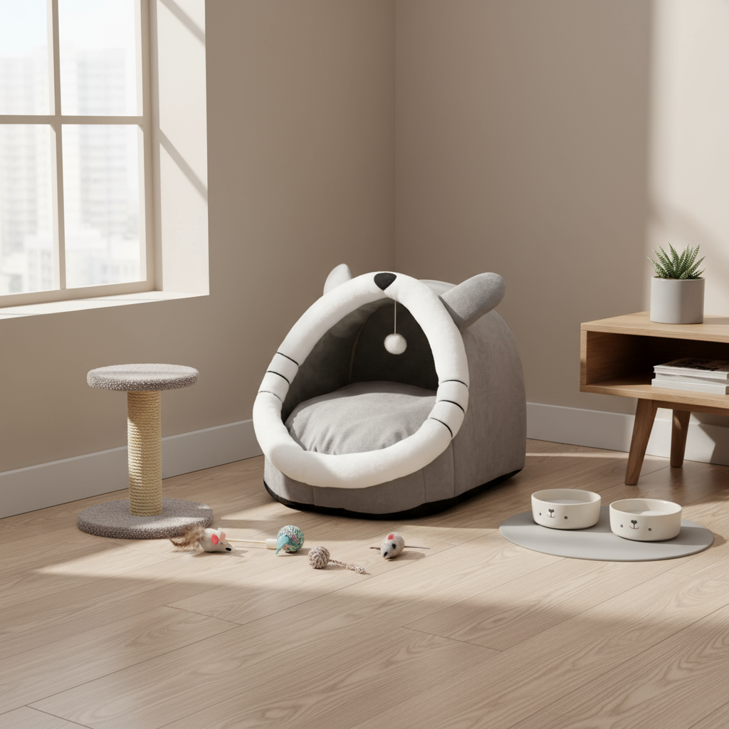 سرير كهف للقطط | سرير قطط ناعم ومخملي