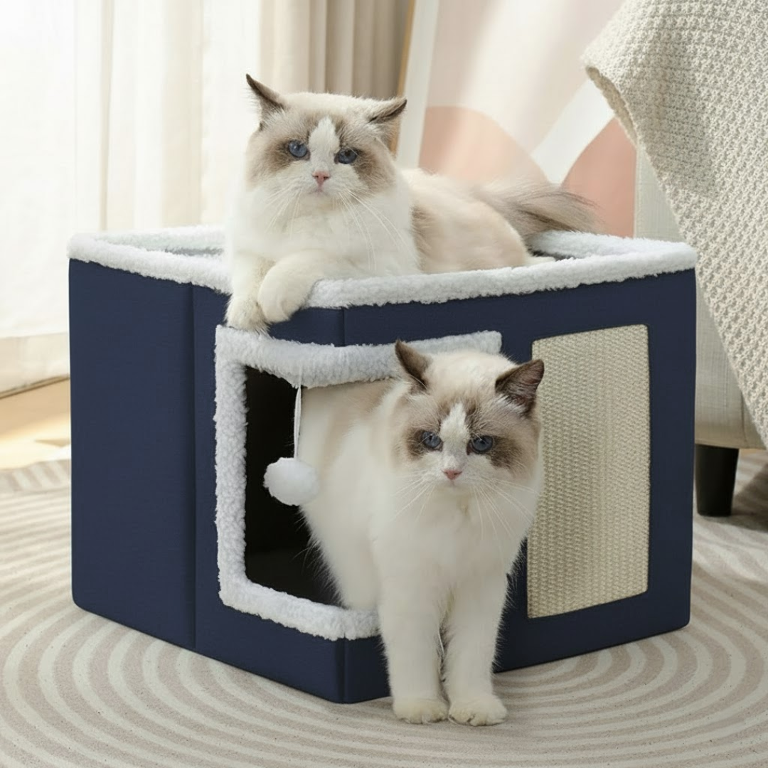 Blue Corner Door Cat House