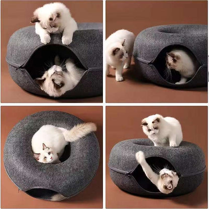 Donut Cat Bed with Tunnel | Cat Bed and Play Tunnel