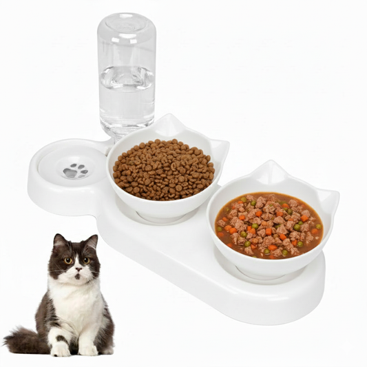 3-in-1 Raised Cat Feeder – Automatic Food & Water Station
