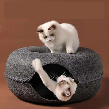 Donut Cat Bed with Tunnel | Cat Bed and Play Tunnel