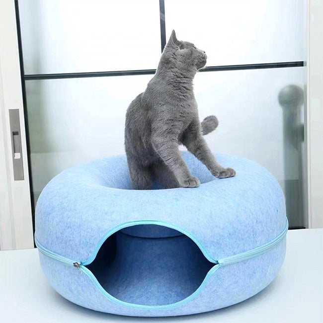 سرير قطط على شكل دونات مع نفق | سرير قطط ونفق لعب
