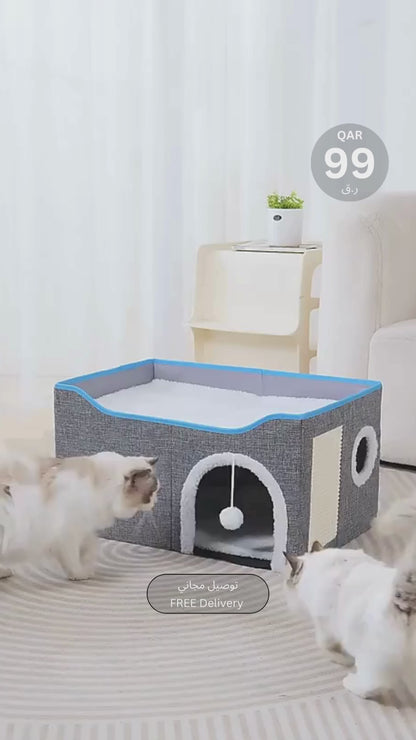 Multi-Cat Cube House | Cat House with Lounge Bed