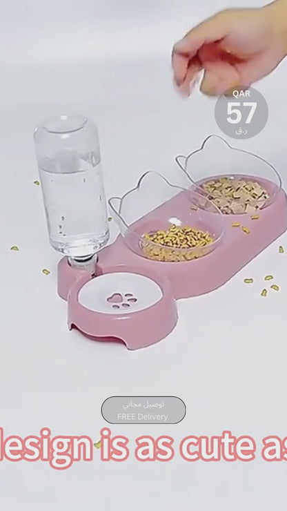 وحدة تغذية القطط المرتفعة 3 في 1 - محطة طعام وماء أوتوماتيكية